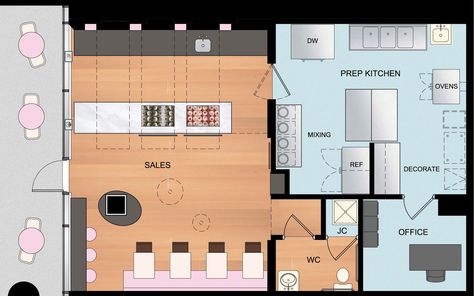 Hello Cupcake | Bakery Blueprint, Micro Bakery Layout, Bakery Layout Floor Plans, Bakery Kitchen Layout Floor Plans, Baking Room Design, Small Bakery Kitchen Layout, Backyard Bakery, Small Home Bakery, Bakery Kitchen Layout