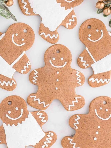 Easy Gingerbread Salt Dough Ornaments Gingerbread Cookie Ornaments Recipe, Ginger Bread Ornaments Diy Salt Dough, Gingerbread Salt Dough Recipe, Homemade Salt Dough Ornaments, Salt Dough Gingerbread Men, Diy Gingerbread Man Ornaments, Gingerbread Salt Dough Ornaments, Gingerbread Salt Dough, Easy Sugar Cookie Dough