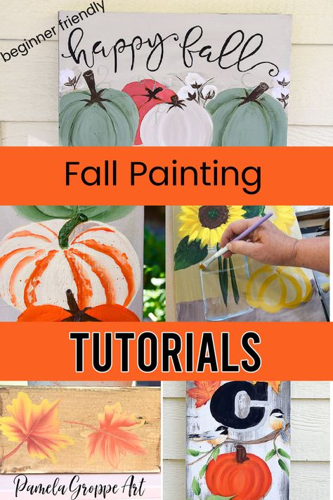 Fall painting tutorials, step by step instructions with video and printable patterns. Have fun painting your Fall / Autumn decor. Easy enough for beginners and fun for everyone, including the kids. Enjoy painting along or hold a paint party, even if it must be virtual! Diy Fall Paintings, Pumpkin Canvas Painting, Pumpkin Canvas, Fall Canvas Painting, Fall Canvas, Minimal Painting, Canvas Painting Tutorials, Acrylic Painting For Beginners, Halloween Painting