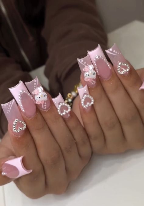 Hello Kitty Nails Acrylic, Art Hello Kitty, Nails Hello Kitty, Hello Kitty Nails Art, 3d Nail Designs, Kitty Nails, Girly Acrylic Nails, Cute Acrylic Nail Designs, Hello Kitty Nails