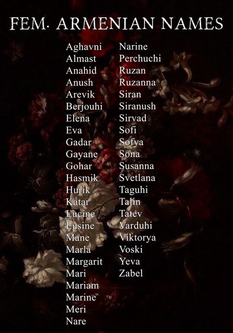 Dark Female Names, Armenian Names, Oc Names, Fantasy Character Names, Feminine Names, Female Character Names, Writing Inspiration Tips, Best Character Names, Fantasy Names