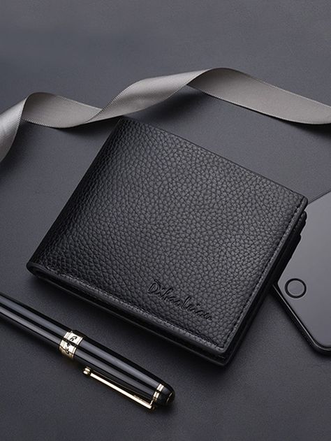 Black    PU Leather Plain Small Wallet Embellished   Men Bags Gents Wallet, Business Anniversary, Wallets For Boys, Slim Wallet Men, Mens Valentines Gifts, Wallet Minimalist, Swag Men, Slim Leather Wallet, Men Wallet