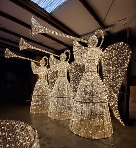 3D Trumpeting Angels | Commercial Holiday Decorations & Seasonal Banners Office Christmas Decorations Contest, Angels Trumpet, Commercial Christmas Decorations, Mall Decor, Diwali Lights, Rgb Lights, Holiday Banner, Christmas Yard Decorations, Xmas Deco