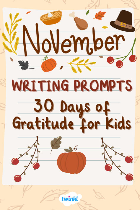 veryone can use a gratitude reset! With Thanksgiving approaching, November is a perfect time to teach children about how and why to be thankful. Through 30 days of gratitude writing prompts, your students will explore how they can be thankful for things in each aspect of their lives. Thankful November Challenge Kids, November Daily Gratitude, Grateful Kids Activities, How To Be Thankful, Gratitude Journal Prompts For Kids, Thanksgiving Gratitude Crafts, Thankful Lessons For Kids, November Thankful Challenge For Kids, Gratitude Prompts For Kids