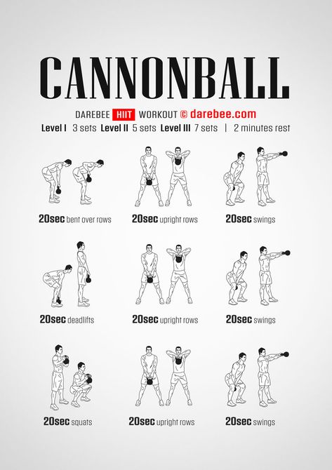 Cannonball Workout Full Body Kettlebell Workout Men, Full Kettlebell Workout, Darebee Kettlebell, Kettlebell Core Workout Men, Kettlebell Lower Body Workout, Kettlebell Workout Men, Kettlebell Back Workout, Kettlebell Workout For Men, Kettlebell Hiit Workout