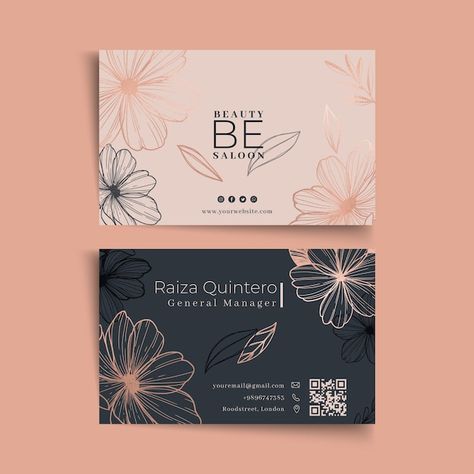 Elegant Business Cards Design, Beauty Salon Business Cards, Beauty Business Cards, Beautiful Business Card, Double Sided Business Cards, Floral Business Cards, Graphic Design Business Card, Create Business Cards, Vertical Business Cards