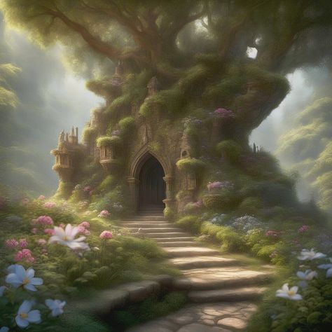 It's a fairy castle hidden in a tree. Is this where Mojo the Twisted Fairy lives? I've been exploring the different places the fairies could live. Thank you for supporting WaryTales! I appreciate it. Elf Castle, Fairy Palace, Tree Castle, Fairy Court, Fairy Town, Fairy Games, Fairy Kingdom, Nature Fairy, Fairy World