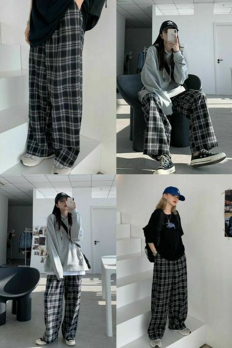 Retro Plus Size, Plaid Pants Outfit, The Best Aesthetic, Non Hijab, Best Aesthetic, Plus Size Plaid, Aesthetic Clothing Stores, Oversized Outfit, Aesthetic Retro