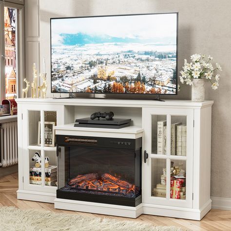 PRICES MAY VARY. Practical Function: This TV stand is not only a decorative piece, it also has a practical storage function.59”(W)*13.7”(D)*31.6”(H) inches, it can store up to 65” of TV, with a spacious interior, it can easily accommodate your TV, set-top box, stereo equipment, gaming consoles and other accessories, and provide you with plenty of hidden storage space. In addition, the TV stand's built-in fireplace feature will keep you warm and cozy during the cold winter months. Whether you are Build A Tv Stand, Color For Living Room, Fireplace Feature, Tv Above Fireplace, Tv Over Fireplace, Portable Fireplace, Media Entertainment Center, Stereo Equipment, Fireplace Entertainment