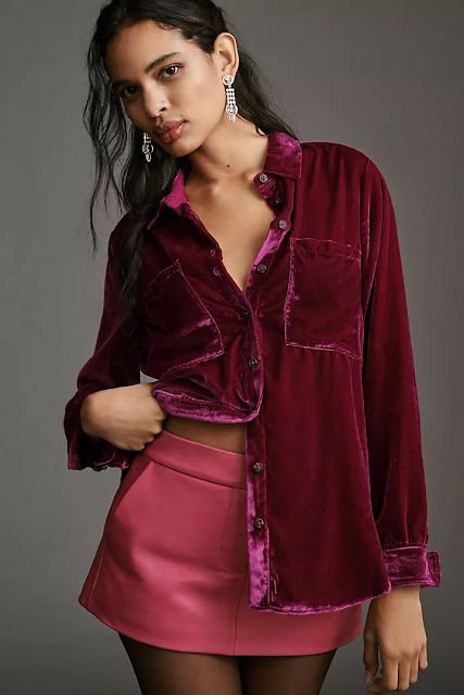 MARIA'S STYLE PLANET: VELVET SHIRT Velvet Shirt, Pink Fits, Shirt Blouses Tops, Anthropologie Top, Velvet Tops, Boho Blouses, 50 Fashion, Big Deal, Premium Denim