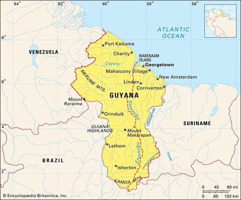 Map of Guyana - Guyana Official Map - Show the World Guyana - Barima-Waini, Pomeroon-Supenaam,Essequibo Islands-West Demerara, Demerara-Mahaica, Mahaica-Berbice, East Berbice-Corentyne, Cuyuni-Mazaruni, Potaro-Siparuni, Upper Demerara-Berbice,Upper Takutu-Upper Essequibo  -Tigri Area - Cornatijn River - Guayana Esequiba - Guyana Georgetown, Map Of Dominican Republic, Guyana Map, Georgetown Guyana, Dashed Line, French Guiana, Detailed Map, Right Side, Borders