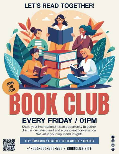 Book Club Flyer Book Club Flyer Ideas, Book Sale Poster Design, Book Club Poster Design, Book Club Flyer, Book Club Poster, Linkedin Background Image, Kids Book Club, Linkedin Background, Recruitment Poster