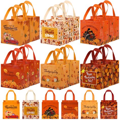 PRICES MAY VARY. What you will receive: Thanksgiving non-woven tote bags come in assorted styles, including turkey, pumpkin, maple leaf, sunflower, acorn, pine nuts, in a total of 6 types, 3 pieces for each style, totaling 18 pieces Proper size: each pumpkin turkey party bags with handles measure 7.9 x 7.9 x 5.9 inches/20 x 20 x 15 cm, suitable for holding candies, biscuits, toys, gifts, and other items, an ideal gift packaging addition for Thanksgiving holiday Strong material: these Thanksgivin Thanksgiving Goodie Bag, Thanksgiving Table Favors, Thanksgiving Party Favors, Thanksgiving Favors, Turkey Pumpkin, Pumpkin Gift, Fall Bags, Thanksgiving Party, Party Gift Bags