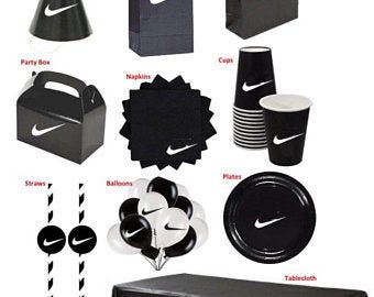 Nike 1st Birthday Party Ideas, Nike Vs Adidas Party Ideas, Nike Theme Party Decorations, Nike 1st Birthday Party, Nike Decorations Party, Nike Bday Party Ideas, Nike First Birthday Theme, Nike Party Favors, Nike Balloons