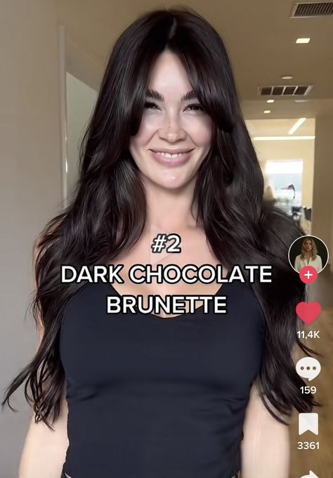 Black Espresso Hair, Dark Chocolate Black Hair, Dark Brown Hair Gloss, Dark Brown Vs Black Hair, Dark Bitter Chocolate Hair, Dark Brown Violet Hair, Black To Dark Brown Hair, Deep Chocolate Brown Hair With Lowlights, Dark Dark Brown Hair