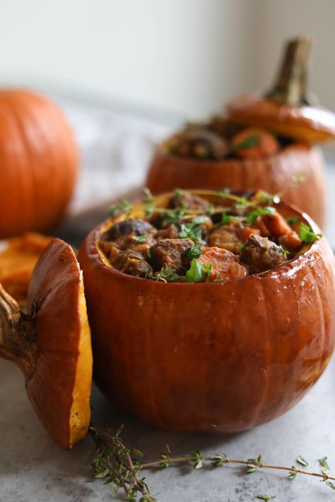 Stew In A Pumpkin, Pumpkin Beef Stew, Easy Slow Cooker Beef Stew, Slow Cooker Beef Stew Easy, Thanksgiving Dinner For Two, Pumpkin Recipes Dinner, Pumpkin Stew, Slow Cooker Pumpkin, Stuffed Shells Recipe