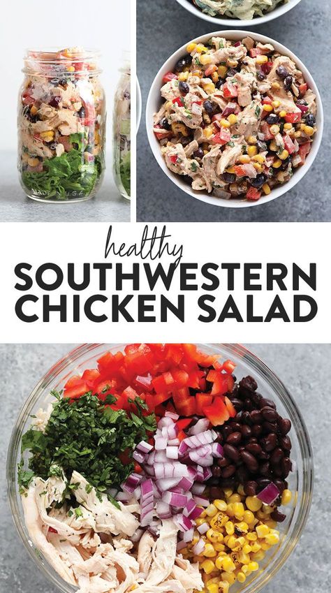 Southwestern Chicken Salad, Running Diet, Healthy Chicken Salad Recipe, Southwest Chicken Salad, Southwestern Chicken, Fit Foodie Finds, Salad Buah, Resep Salad, Salsa Picante