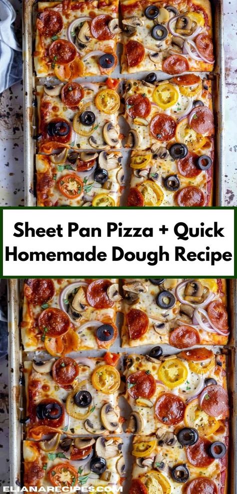 Searching for dinner ideas easy to make? This Sheet Pan Pizza and Quick Homemade Dough Recipe is ideal! It’s a top choice for pizza dinner ideas, perfect for sheet pan dinners or a casual dinner for two. Sheet Pan Pizza Dough, Pan Pizza Dough, Sheet Pan Pizza, Homemade Dough Recipe, Pizza Dough Recipe Easy, Pizza Dinner, Easy Pizza Dough, Dinner Ideas Easy, Pan Dinners