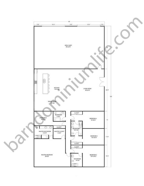 50x100 Barndominium Floor Plans with Shop – 8 Expansive Yet Cozy Designs for Large Families 50x100 Barndominium, Green Barndominium, Barndominium With Loft, Texas Barndominium, Metal Building House Plans, Barndominium Plans, Apartment Checklist, Little House Plans, Basement Plans