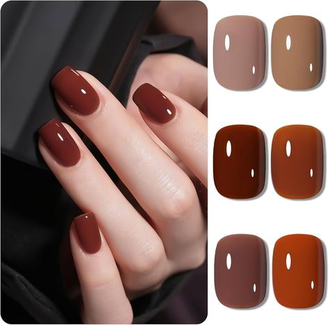 Amazon.com : GAOY Hot Fudge Jelly Gel Nail Polish of 6 Transparent Nude Brown Orange Pumpkin Colors Sheer Gel Polish Kit for Salon Gel Manicure and Nail Art DIY at Home : Beauty & Personal Care Autumn Gel Manicure, Fall Light Nails, Opi Gel Polish Bare My Soul, Fall Nails Press On, Reddish Brown Nail Polish, Simple Brown Fall Nails, Opi Made It To The Seventh Hill, Opi Medi Take It All In, Orange Gel Polish Nails