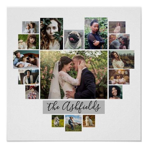 Heart Shaped Collage, Anniversary Photographs, Collage Heart, Family Tree Canvas, Anniversary Gift Ideas For Him, Photo Collage Wall, Shape Collage, Family Photo Collages, Photo Collage Gift