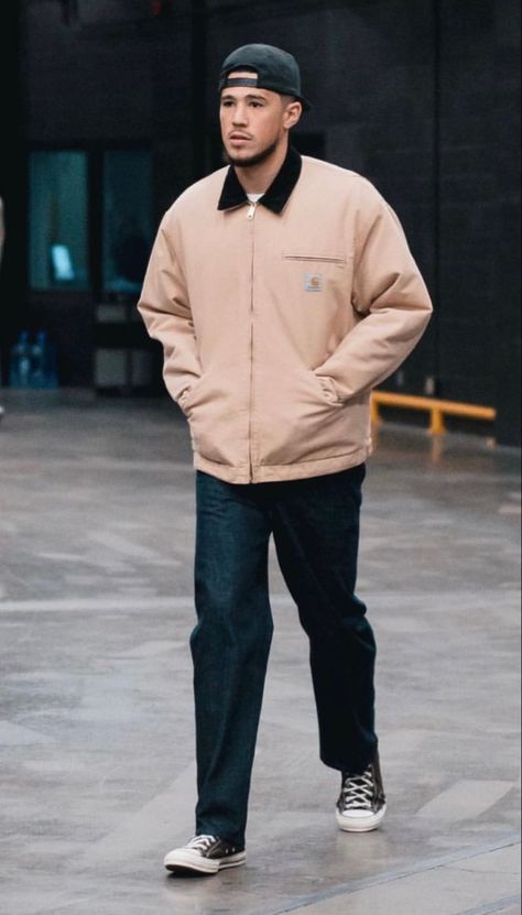 Carhartt Jacket Outfit, Money Clothing, Mens Business Casual Outfits, Nba Outfit, Nba Fashion, Black Men Fashion Casual, Hype Clothing, Trendy Mens Fashion, Devin Booker