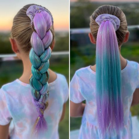 Up Do Ponytail, Unicorn Ponytail, Unicorn Hairstyle, Mermaid Costume Kids, Festival Hair Braids, Unicorn Pony, Mermaid Kids, Straight Ponytail, Mermaid Parties