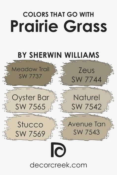 Colors that Go With Prairie Grass SW 7546 by Sherwin Williams Meadow Trail Sherwin Williams, Avenue Tan Sherwin Williams, Sw Willow Leaf, Sherwin Williams Brown Paint Colors, Tan Sherwin Williams, Brown Paint Colors, Blue Green Paints, Shoji White, Accessible Beige