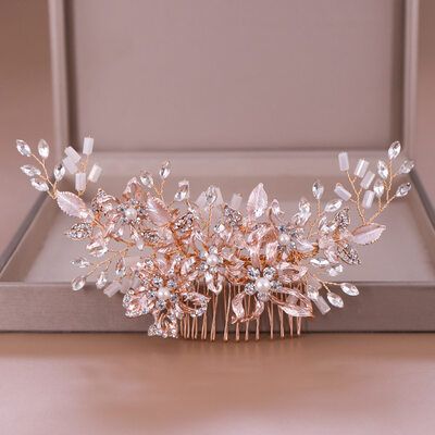 Hair Ornaments Wedding, Gold Hair Comb Wedding, Crystal Headpiece Wedding, Crystal Bridal Headpiece, Wedding Hair Head Piece, Floral Hair Combs, Hair Comb Accessories, Floral Accessories Hair, Crystal Headpiece