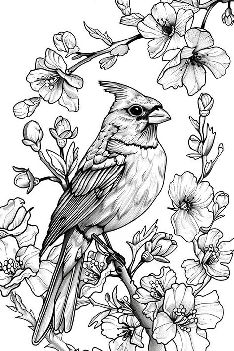 8 Bird Coloring Pages! - The Graphics Fairy Cardinal Coloring Pages, Bird Coloring Page, Landscape Coloring Pages, Bird Landscape, Digital Bujo, Hat Burning, Bird Coloring, Vintage Coloring Books, Birds Embroidery Designs