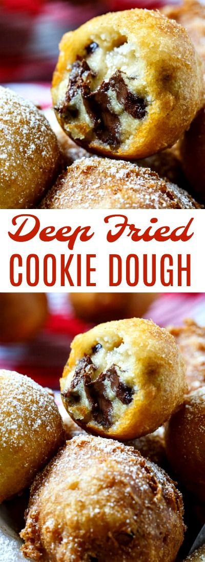 Deep Fried Cookie Dough #cookiedough Deep Fried Brownie Bites, Fried Deserts, Fried Cookie Dough Bites, Deep Fried Cookie Dough, Cake Bites Recipe, Fried Cookie Dough, Fried Desserts, Fried Snacks, Homemade Cookie Dough