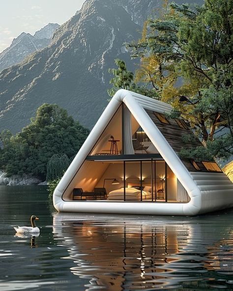 Boathouse Architecture, Modern A Frame House, Modern Boathouse, House On Water, Boathouse Design, Seeking Peace, Lake Retreat, Pelan Rumah, Unusual Home