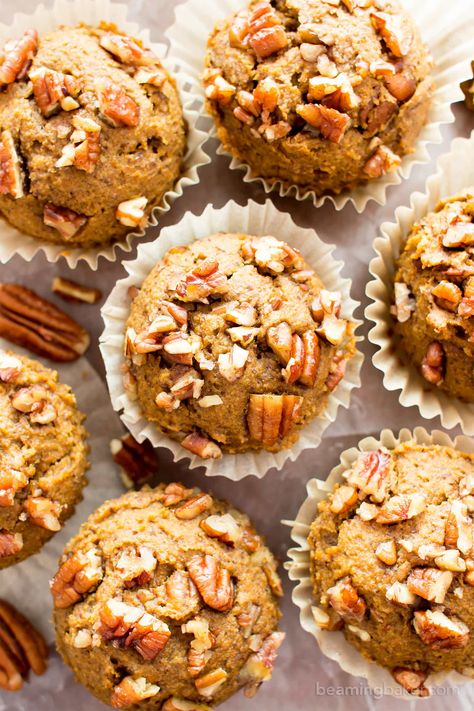 Sugar Free Pumpkin Muffins, Beaming Baker, Best Pumpkin Muffins, Chocolate Pumpkin Bread, Fall Muffins, Pecan Pumpkin, Gluten Free Pumpkin Muffins, Pumpkin Muffin Recipes, Cinnamon Pecans