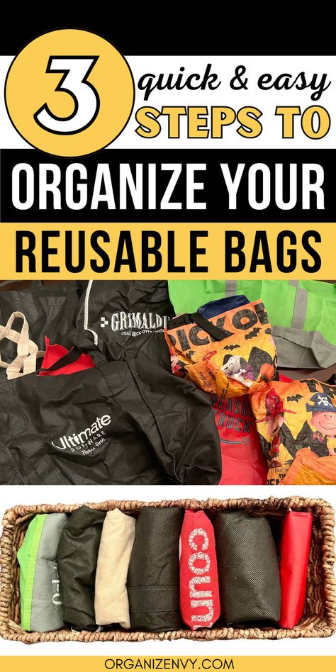 Before and after photos of reusable shopping bag organization and storage Reusable Grocery Bags Storage, Reusable Bags Storage, Home Organization Declutter, Grocery Bag Storage, Storing Plastic Bags, Reuseable Bag, Reusable Plastic Bags, Tote Bag Organizer, Cooler Bags