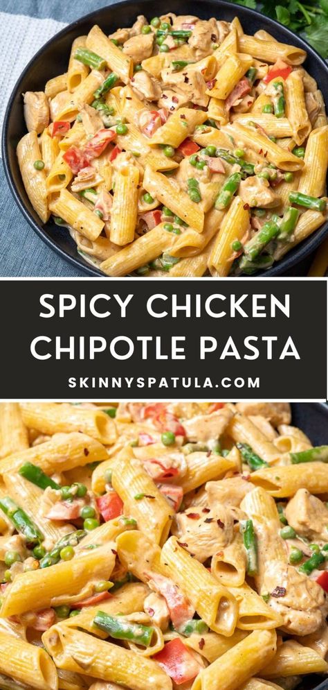 Spicy Chicken Chipotle Pasta Cheesy Chipotle Chicken Pasta Crockpot, Chipotle Chicken Alfredo Pasta, Cheesecake Factory Spicy Chipotle Pasta, Chipotle Chicken Pasta Recipe, Cheesy Chipotle Chicken Pasta, Chipotle Dinner Recipes, Pulled Chicken Pasta Recipes, Chipotle Monterey Jack Chicken Sausage, Healthy Spicy Pasta Recipes