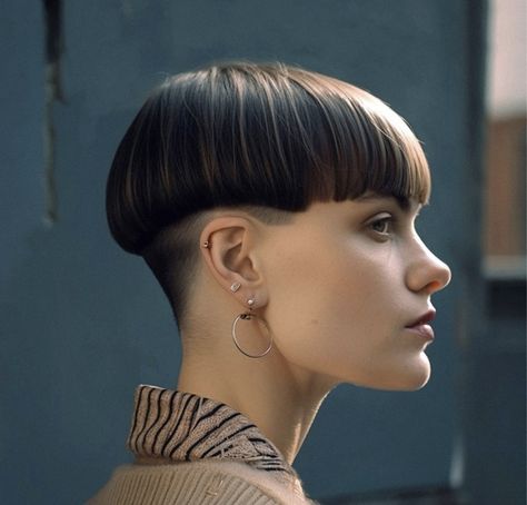 Bowl Cut For Women, Bowl Haircut Women, Shaved Bob, Shaved Design, Shaved Hairstyles, Bowl Haircuts, Feminine Hairstyles, Undercut Long Hair, Shaved Nape