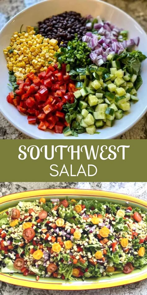 South Western Salad Recipe, Bbq Salads Summer, Chopped Southwest Salad, Chopped Salad Recipes Vegetarian, Chopped Salad Recipes Vegan, Vegan Chopped Salad Recipes, Vegan Southwest Salad, South Western Salad, Southwest Salad Recipes