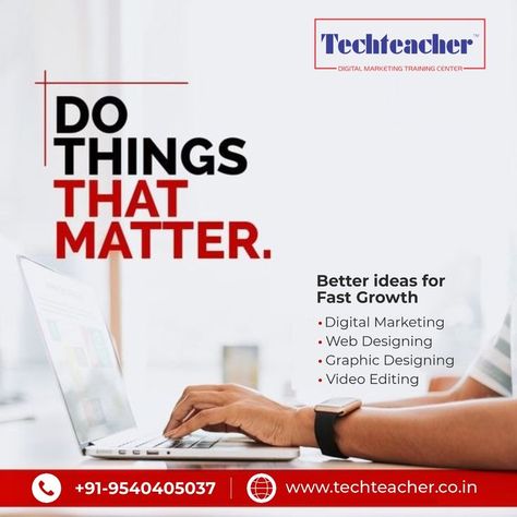 Do Things That Matter. Better ideas for fast growth. Enroll now and get started today.contact us📱 now 9555077740 Digital Marketing Post, Grand Opening Flyer, Advert Design, Digital Advertising Design, Education Poster Design, Learn Digital Marketing, Social Media Branding Design, Social Media Advertising Design, Digital Marketing Design