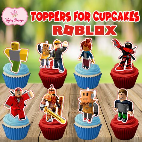 Roblox Cupcakes, Game Cupcakes, Roblox Party Favors, Roblox Cupcake, Roblox Cake Topper, Roblox Birthday Cake, Cupcake Toppers Free, Shaker Cake Topper, Character Cupcakes