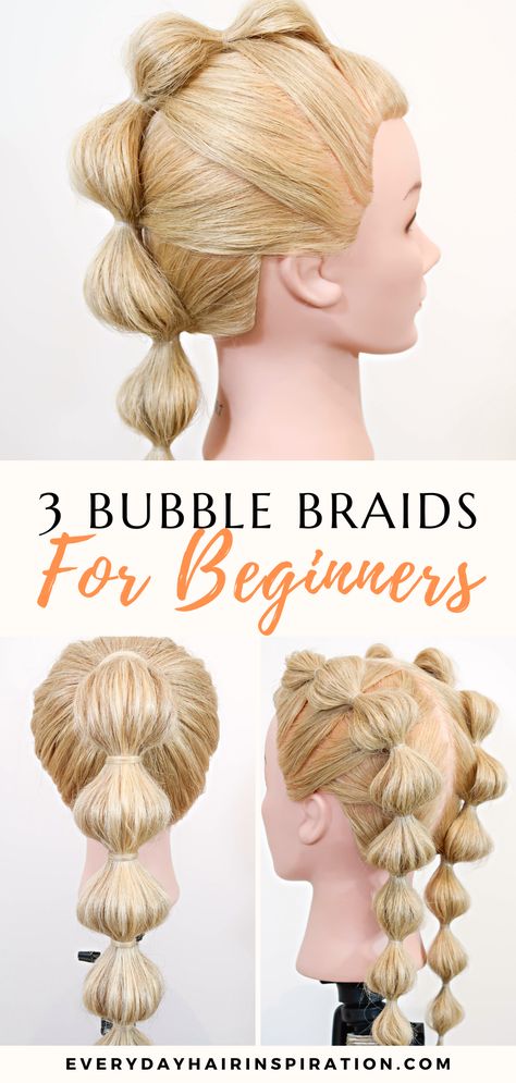 Bubble Braids Bubble Braided Ponytail, Softball Bubble Hairstyles, Bubble Braid Hairstyles How To, Bubble Braid Down The Middle, Puffy Braid Ponytail, One Bubble Braid Hairstyles, Dance Braid Hairstyles, 1 Bubble Braid, One Bubble Braid Tutorial