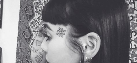 25 Sweet Side Face Tattoos Temple Face Tattoo, Hannah Snowdon, Hannah Pixie, Temple Tattoo, Side Face, Awesome Tattoos, Face Tattoos, Face Tattoo, Make A Person