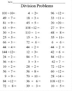 Free Printable Division Problems Worksheet Division For Kids, Division Worksheets Grade 4, Division Facts Worksheets, Multiplication And Division Worksheets, Math Division Worksheets, Division Problems, Mental Maths Worksheets, Math Sheets, Substitute Teaching