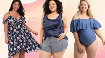 Best Plus-Size Maternity Clothes | What to Expect Swimsuits Plus Size, Plus Size Hairstyles, Plus Size Tips, Cute Maternity Outfits, Trendy Swimsuits, Maternity Outfits, Pregnancy Wardrobe, Trendy Denim, Maternity Lingerie