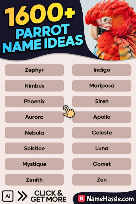 Cute And Catchy Parrot Names Ideas Generator 10 Parrot Names, Names Generator, Three Caballeros, Name Suggestions, List Of Animals, Names Ideas, Name List, Name Ideas, Cute Names