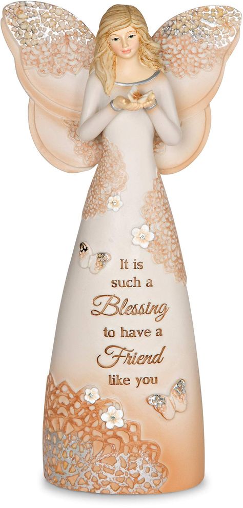 PRICES MAY VARY. PREMIUM QUALITY: 7.5" angel figurine, packaged in a plain box with a stamped logo, is made from polyresin. IN-HOUSE DESIGN: "It Is Such A Blessing To Have A Friend Like You" text is debossed and hand-painted onto the front of the angel, alongside an intricate flower design. PERFECT FOR GIFTING: Perfect for gifting to a friend. CARE INSTRUCTIONS: Dust with a dry cloth, if necessary. MORE PRODUCTS: Plaques, ornaments, and stepping stones in the same style are also available. Angel Figurines Collectible, Angel Flowers, Clay Angel, Willow Tree Figurines, Angel Decor, Angel Statues, Holding Flowers, Baby Christmas Gifts, Nana Gifts