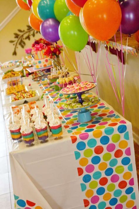 Polka Dot Birthday Party Ideas, Polka Dot Party Theme, Castle Birthday Party, Polka Dot Birthday Party, Rainbow Party Decorations, Polka Dot Birthday, Colorful Birthday Party, Rainbow Parties, Balloon Background