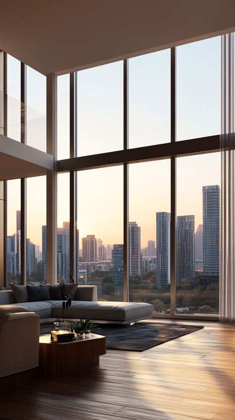 Name for the picture: "Spectacular high-rise apartment shows expansive views of the city skyline from windows" High Rise Apartments, Skyline View, High Rise Building, City Apartment, Big City, Window Wall, Urban Chic, City Skyline, The Picture