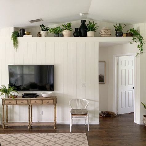 Budget Shiplap Wall — Hartley Home Indoor Ledge Decor, Ceiling Nook Decor Ideas, Living Room Ledge Decor Vaulted Ceilings Modern, Vaulted Ceiling Plant Shelf Decor, Planter Shelf Decor Ideas, Vaulted Ceiling Ledge Decor, Living Room Ledge Decor Vaulted Ceilings, Soffit Decorating Ideas, Ledge Decorating Ideas Living Room