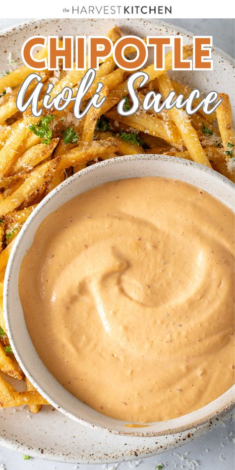 This Chipotle Aioli recipe is a family favorite! It’s made with just a made with mayonnaise, adobo sauce, garlic and a little lime juice. It is thick and creamy chipotle pepper aioli sauce to slather on burgers, wraps and sandwiches. Panera Chipotle Aioli Sauce, Aoli Recipe Aioli Sauce, Chipotle Aioli Sauce, Chipotle Aioli Recipe, Homemade Chipotle Sauce, Healthy Chicken Sandwich Recipes, Wraps And Sandwiches, Dipping Sauce For Artichokes, Garlic Aioli Sauce