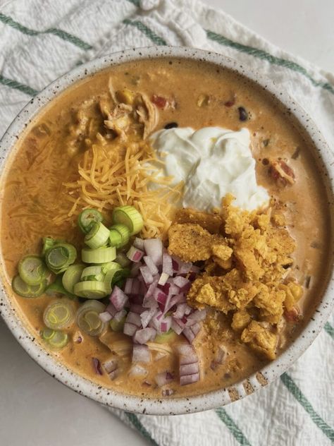 Creamy Southwest Chicken, Southwest Chicken Chili, Cream Cheese Topping, Southwest Chicken, Chicken Entrees, Canned Black Beans, Chicken Chili, The Next Day, Weeknight Dinners